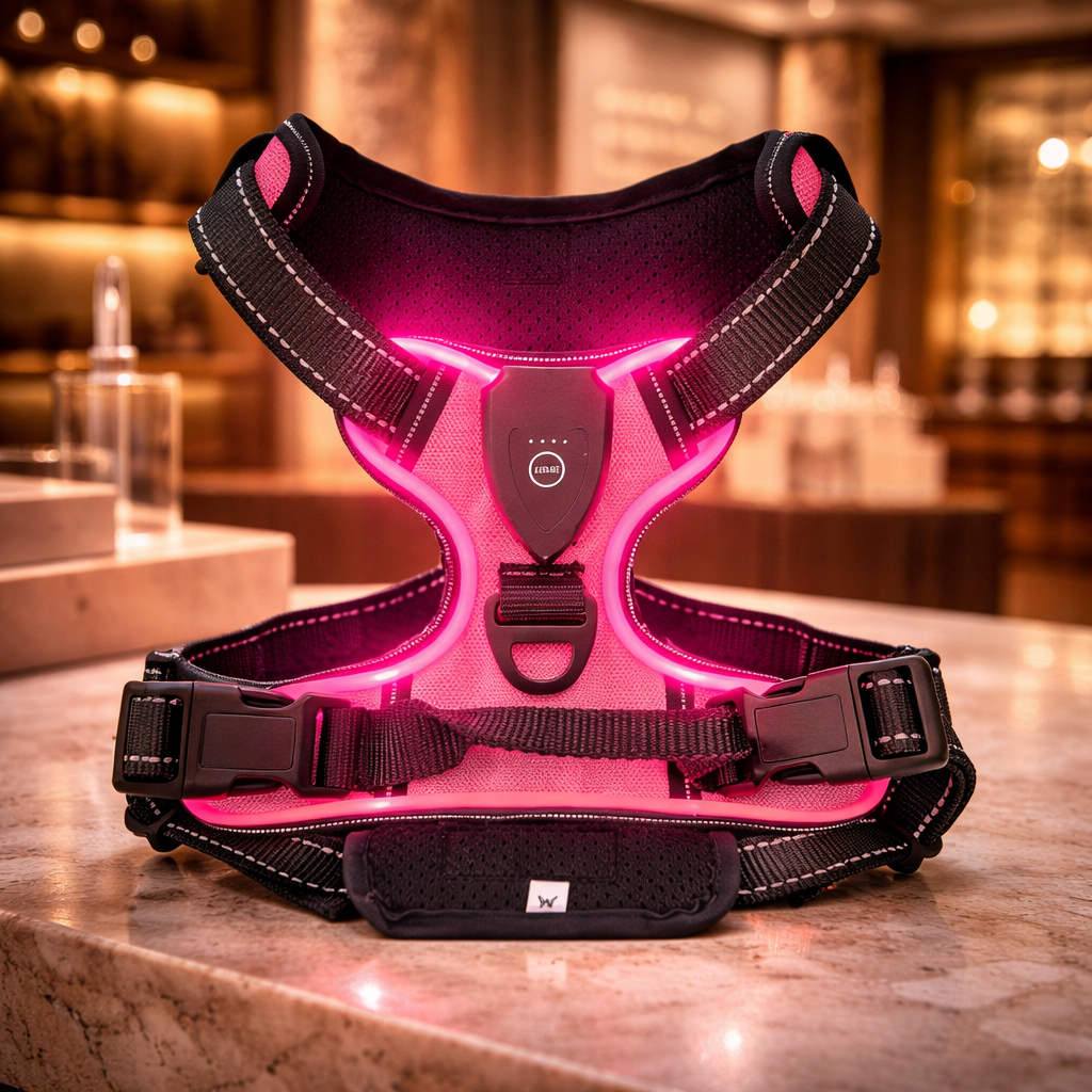 Harnais futuriste LED pour chien – Visibilité 360° et sécurité nocturne avancée