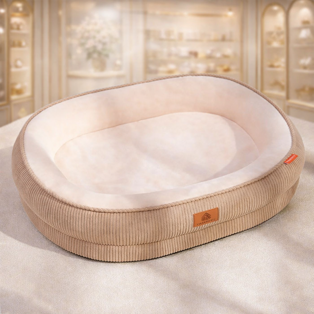 Panier Velours Côtelé Déhoussable pour Chien – Chaleur Hiver Anti-Dérapant