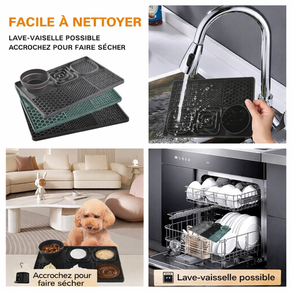 Mangeoire lente en silicone pour chien – Tapis à lécher avec ventouse