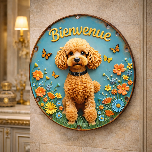 Disque décoratif en bois Caniche - Design floral coloré 20cm