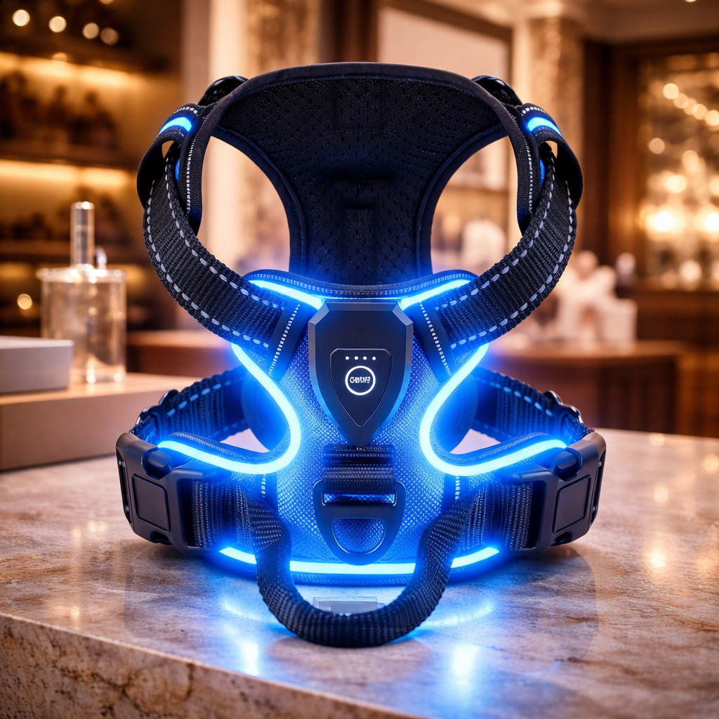 Harnais futuriste LED pour chien – Visibilité 360° et sécurité nocturne avancée