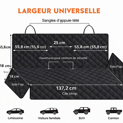 Housse de siège auto pour chien - Imperméable avec accoudoir central