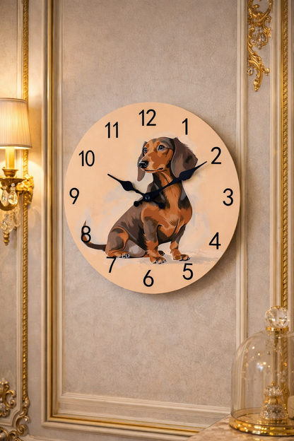 Horloge murale bois Teckel créative - Silencieuse quartz