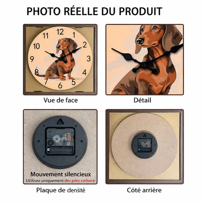 Horloge murale bois Teckel créative - Silencieuse quartz