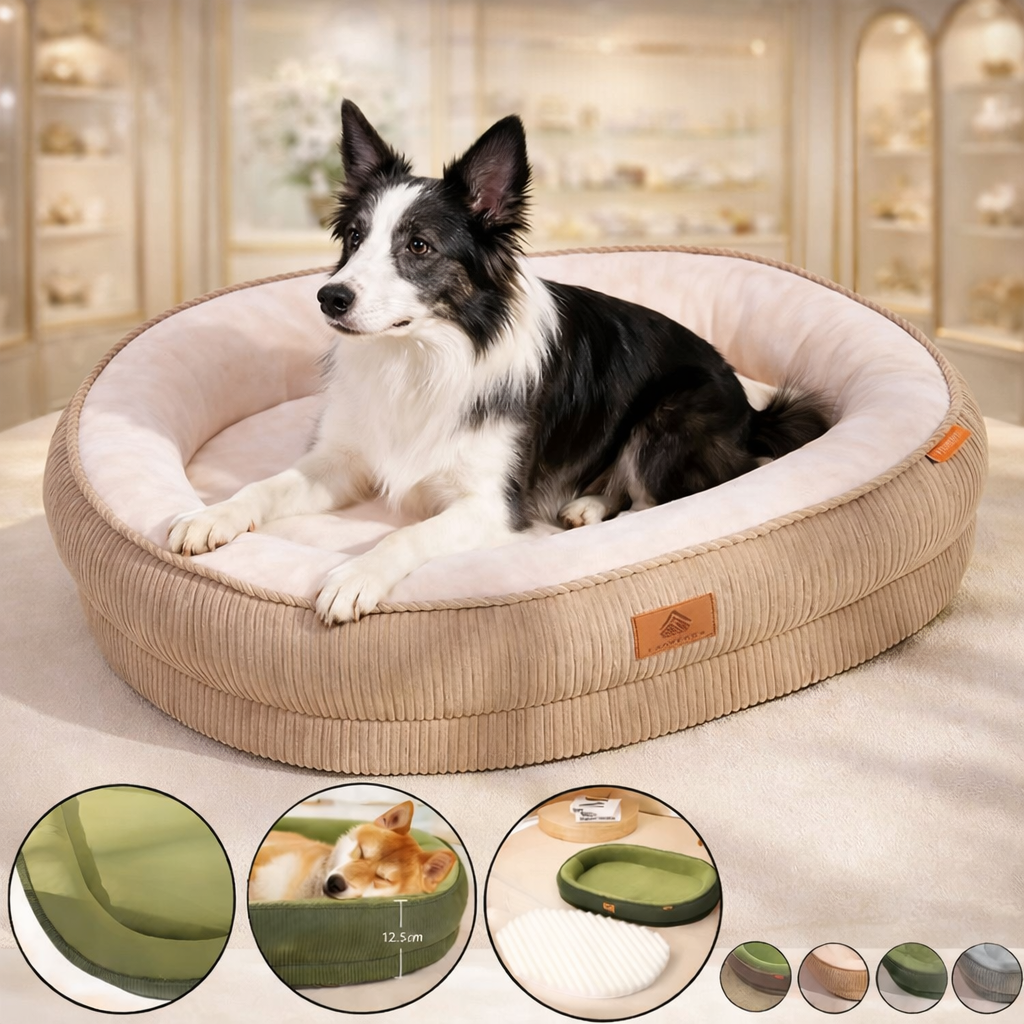 Panier Velours Côtelé Déhoussable pour Chien – Chaleur Hiver Anti-Dérapant
