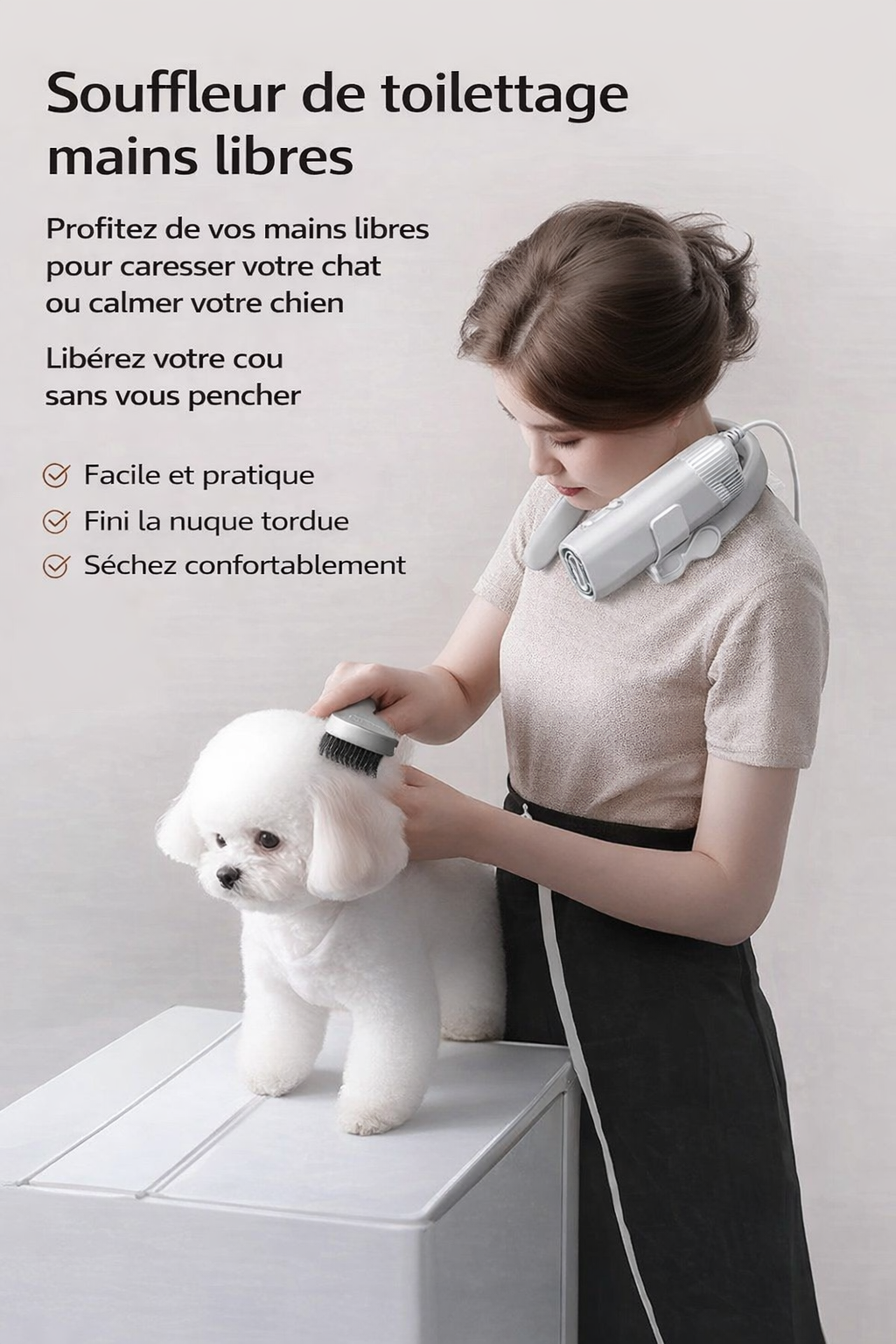 Sèche-Poils de Toilettage Mains Libres pour Chien & Chat