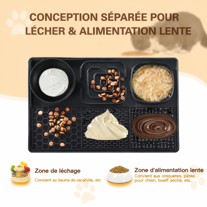 Mangeoire lente en silicone pour chien – Tapis à lécher avec ventouse