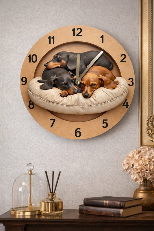 Horloge murale ronde Teckel - Silencieuse en bois - 20cm ou 30cm