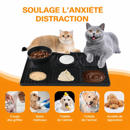 Mangeoire lente en silicone pour chien – Tapis à lécher avec ventouse
