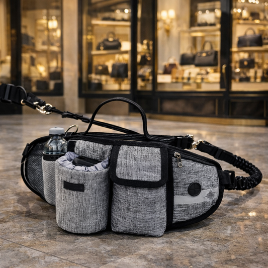 Sac de promenade pour chien avec distributeur de friandises et gamelle pliable