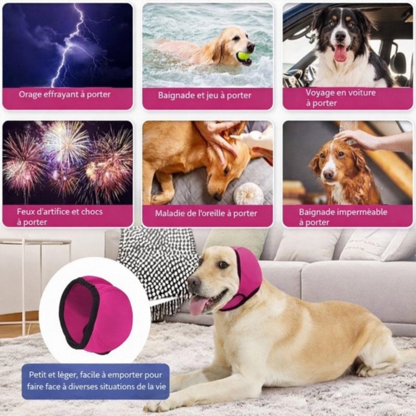 Casque Anti-Bruit pour Chiens – Protège-Oreilles Calmant et Imperméable, Réglable pour Réduire le Stress et le Bruit