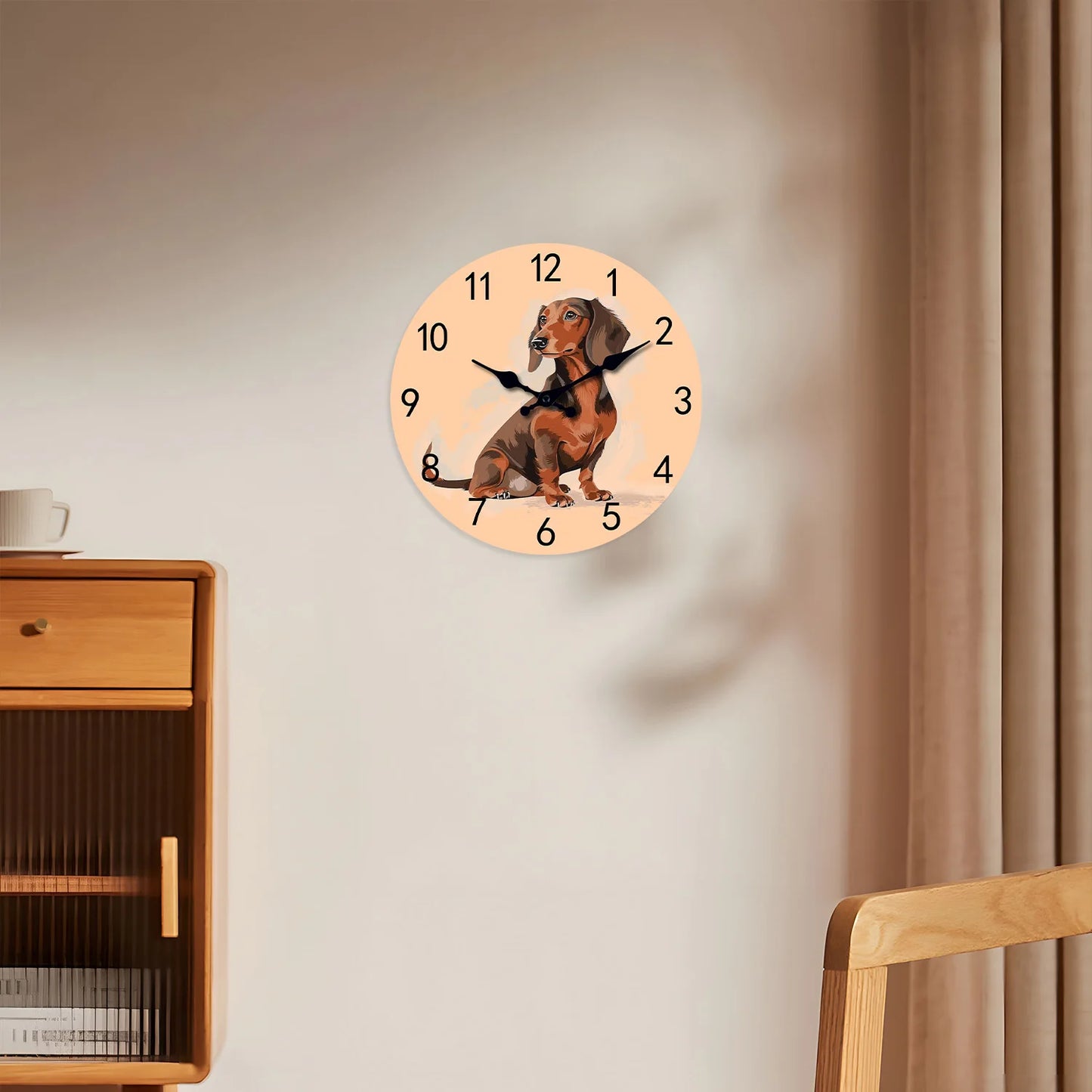 Horloge murale bois Teckel créative - Silencieuse quartz