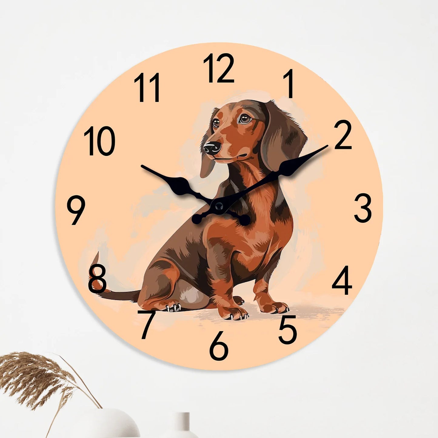 Horloge murale bois Teckel créative - Silencieuse quartz